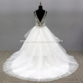 Real 100% actual full beaded puffy plus size floor length white ivory cheap pearl mesh wedding dress white